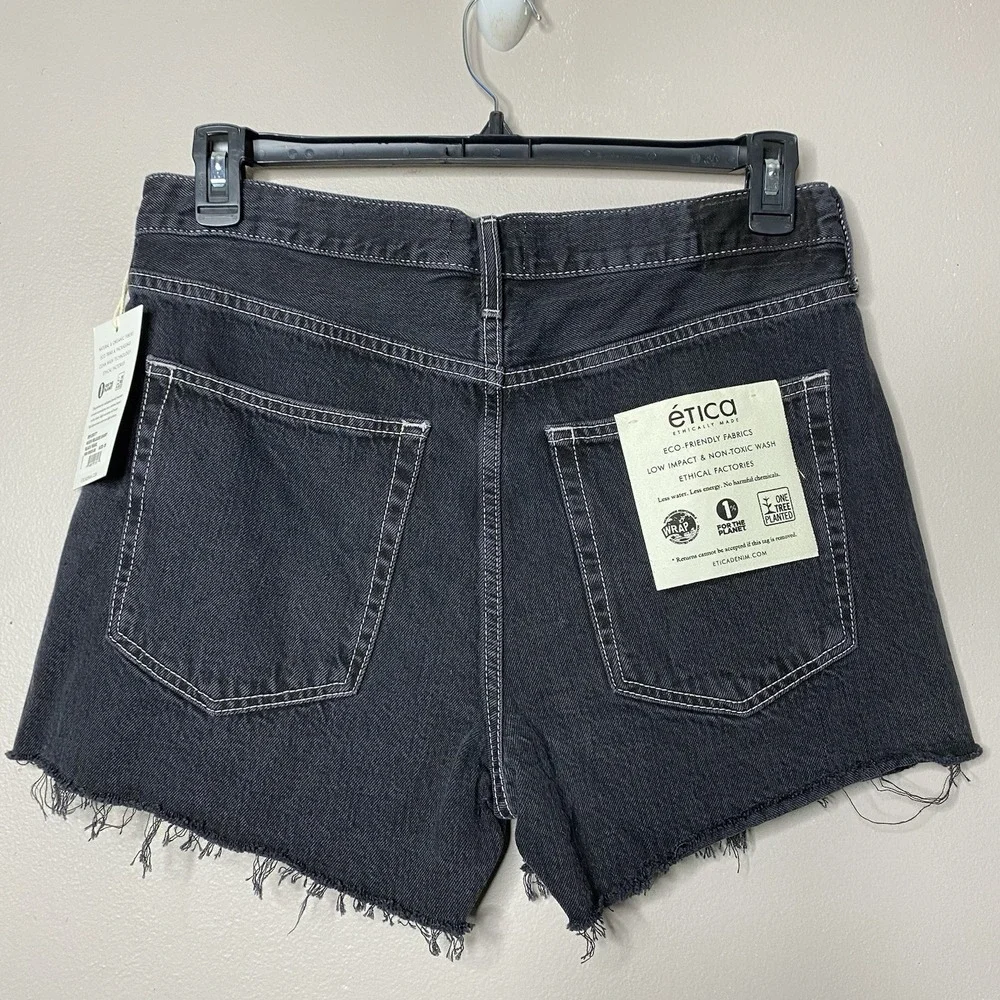 Etica Women Sz 28 Haven Relaxed Button Fly Shorts Cut-off Distressed Black Pearl